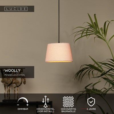 Lucide WOOLLY - Pendelleuchten - Ø 28 cm - 1xE27 - Rosa
